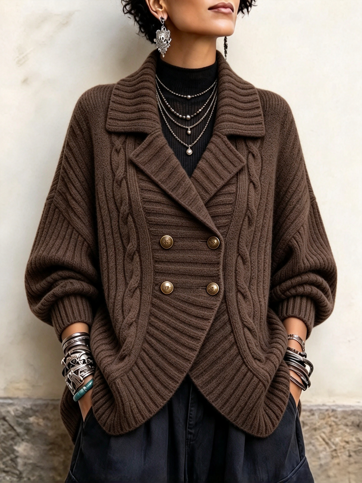 🤲LAST DAY SAVE 49% ⏰Cable-knit Double-breasted Cardigan