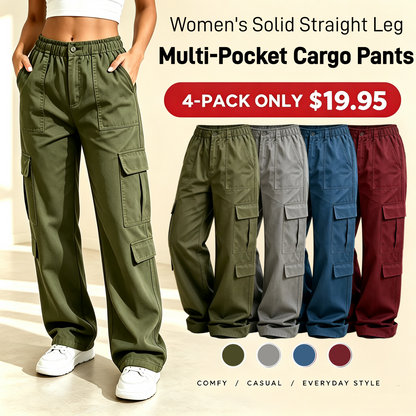 💚LAST DAY SALEWomen's Solid Straight Multi-Pocket Cargo Pants
