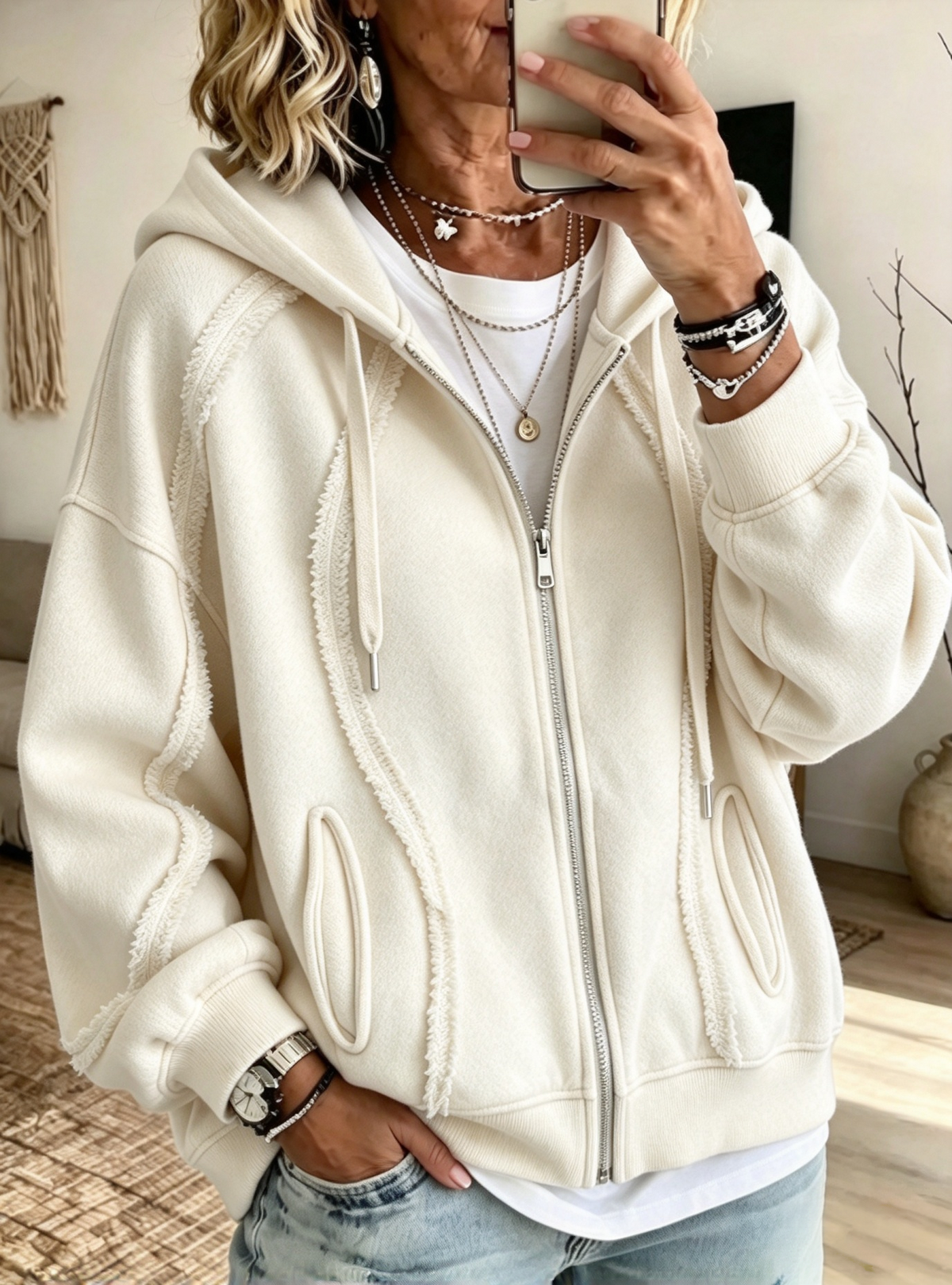 💛LAST DAY SAVE 49% ⏰Casual Raw-edge Zip-up Hoodie