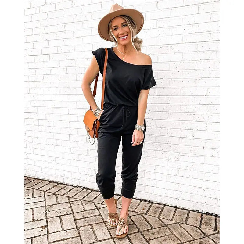 ✨✨Women's Jumpsuit Plus Size S-XXXL Off-Shoulder Elastic Waist Stretchy Loose Minimalist Comfy Clothes Casual Outdoor Lightweight Romper - Fabric - Womenswear Pants Style
