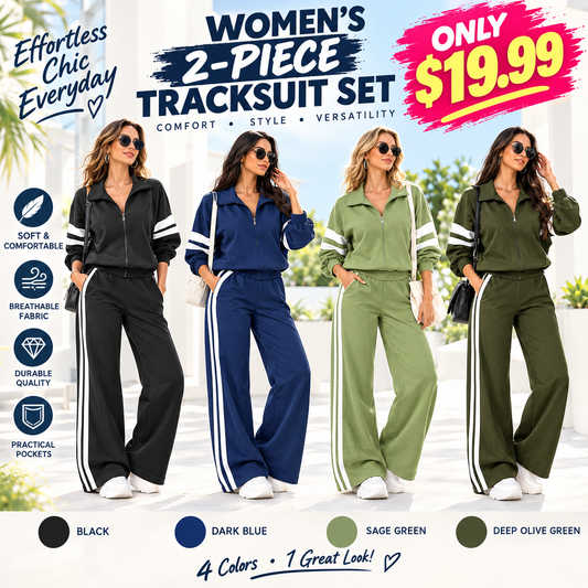💚Women’s Two-Piece Sporty Set—Green Zipper Jacket M