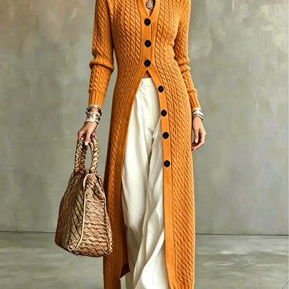 💚Women's Cable Knit Long Cardigan Slim Fit Acrylic Apricot Outerwear
