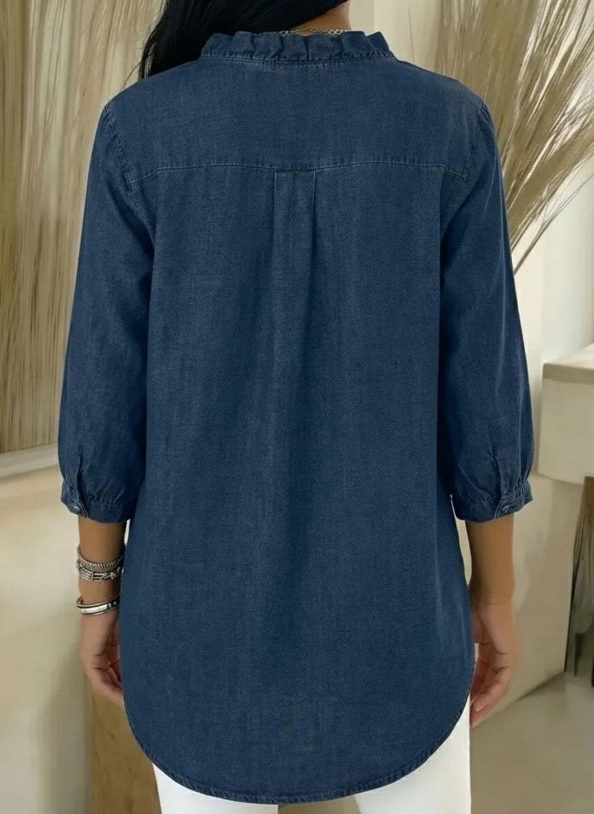✨⏰New Arrivals🔥 Women's Casual Denim V-Neck Ruffled Shirt