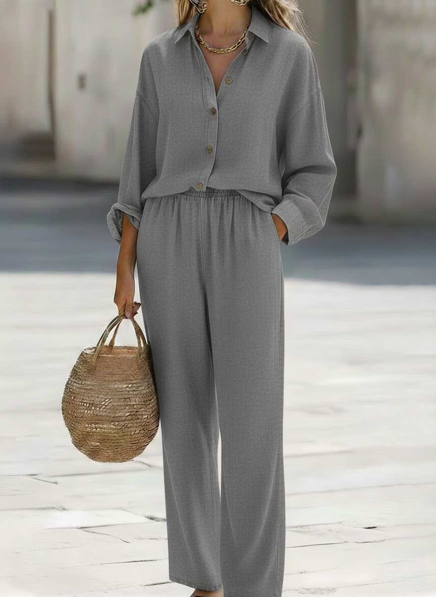 ⏰ LAST DAY SAVE 49% 💥Women's Classic Denim Shirt And Wide-leg Pants Two-piece Set