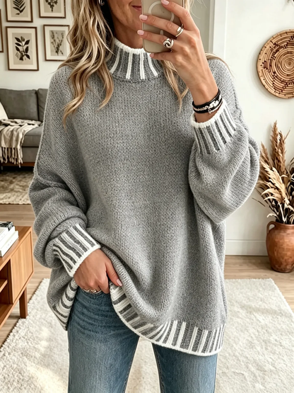 💛LAST DAY SAVE 49% ⏰Women's Striped Trim Mock Neck Sweater