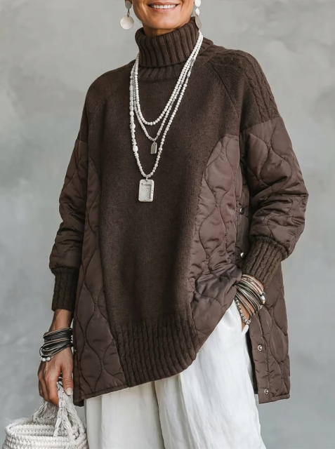 🤲LAST DAY SAVE 49% ⏰Cozy Turtleneck Quilted-Panel Knit Pullover