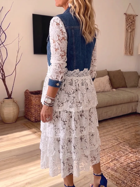 💛LAST DAY SAVE 49% ⏰Vintage Elegant Denim Patchwork Hollowed Out Lace Jacket