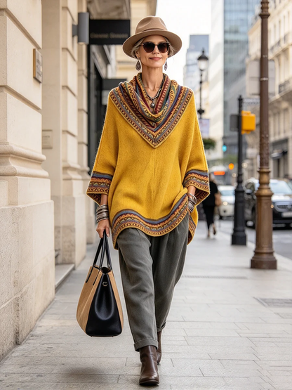 💛LAST DAY SAVE 49% ⏰Boho Cozy Mustard Yellow Oversized Raped Cowl Knit Top