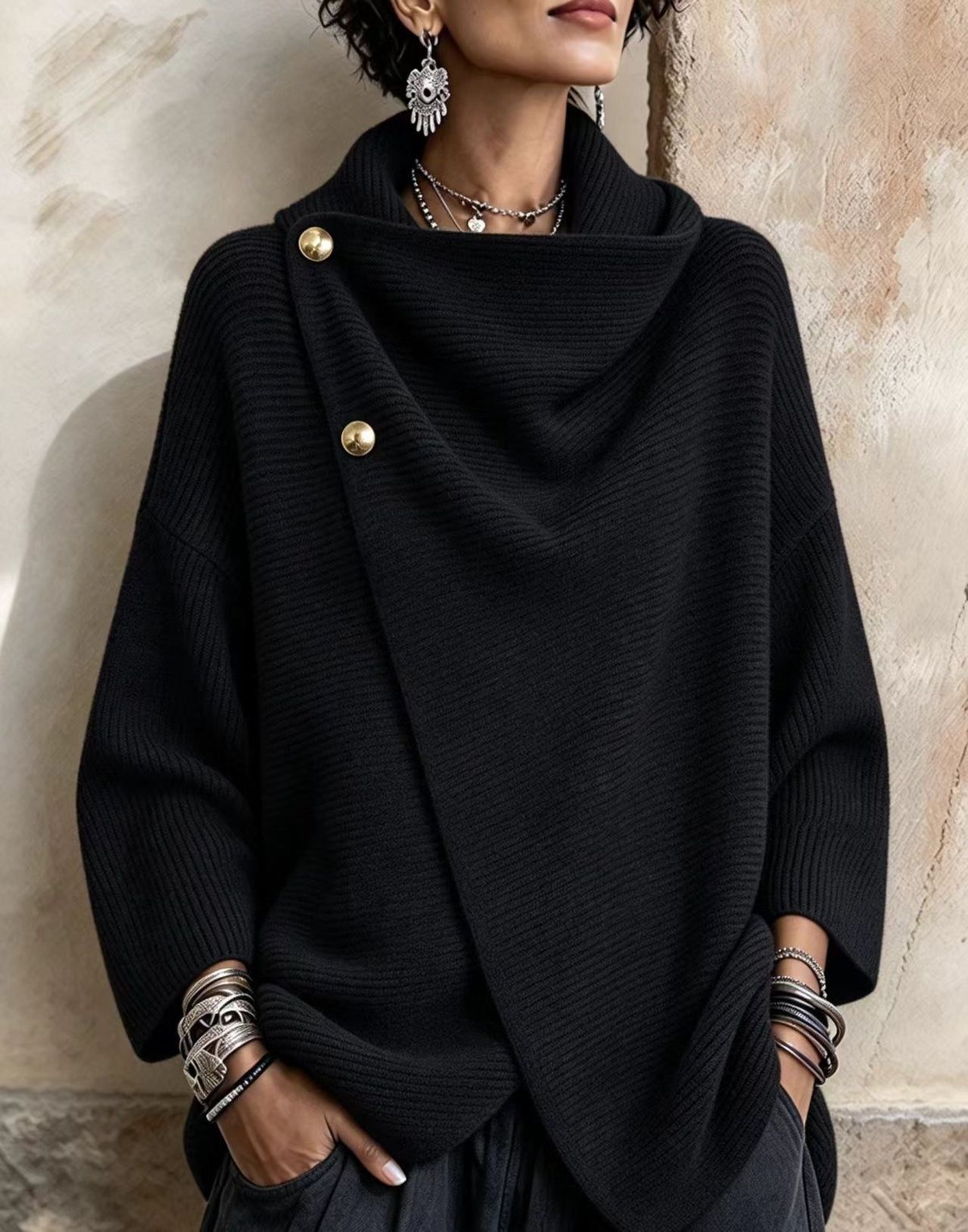💛LAST DAY SAVE 49% ⏰Relaxed Chic Knitted Asymmetric Button-up Top
