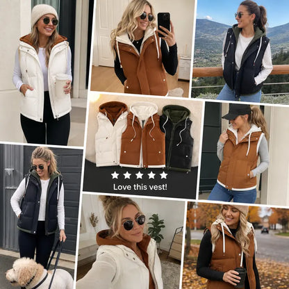 💚Autumn Winter Couple Hooded Warm Vest Fake Two-Piece Polyester