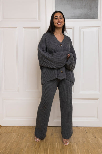 💚Loungewear Set - Oversize Strickset Cardigan & Weite Hose