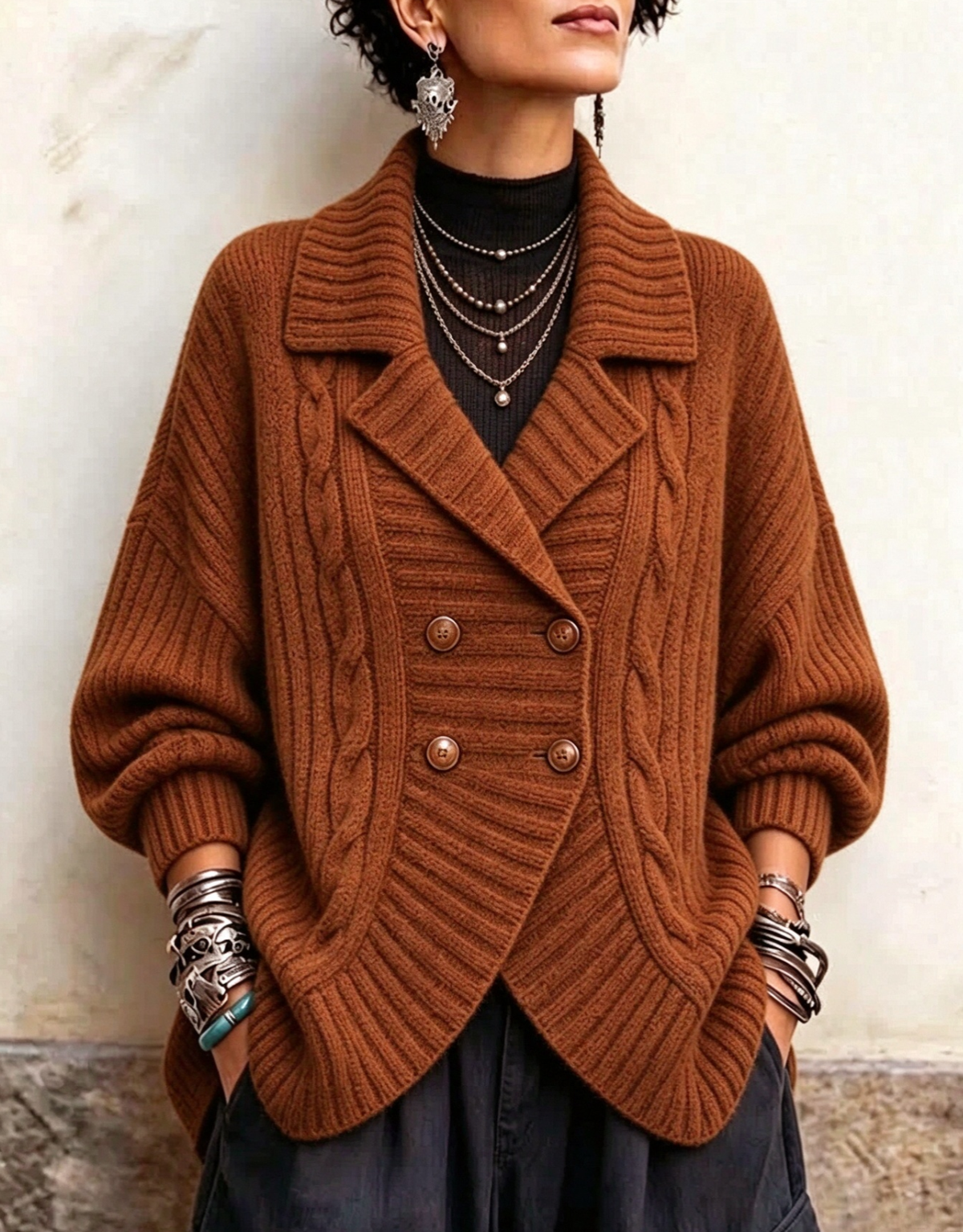 💛LAST DAY SAVE 49% ⏰Cable-knit Double-breasted Cardigan