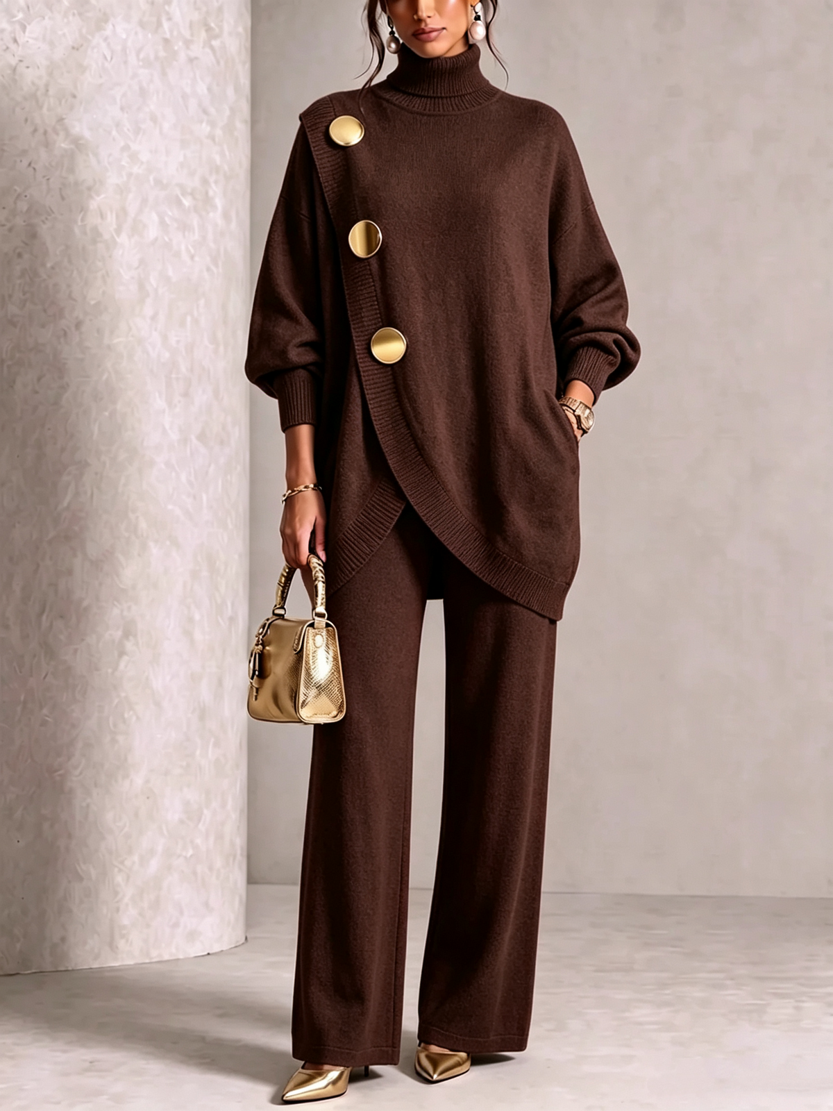 🤲💥 Elegant Knit Asymmetrical Button Set