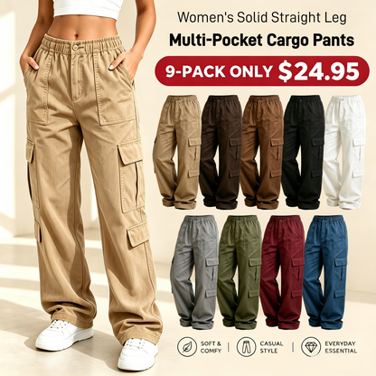 💚LAST DAY SALEWomen's Solid Straight Multi-Pocket Cargo Pants