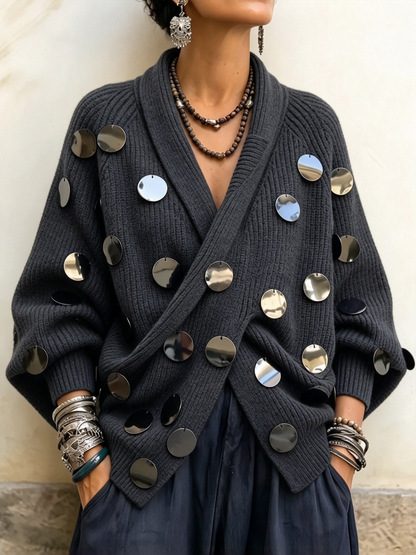 🤲LAST DAY SAVE 49% ⏰Embellished Metallic-Disk Wrap Cardigan