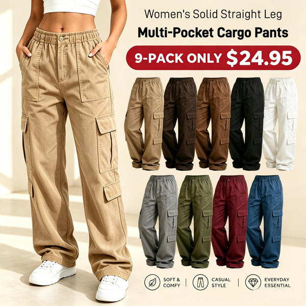 💚LAST DAY SALEWomen's Solid Straight Multi-Pocket Cargo Pants
