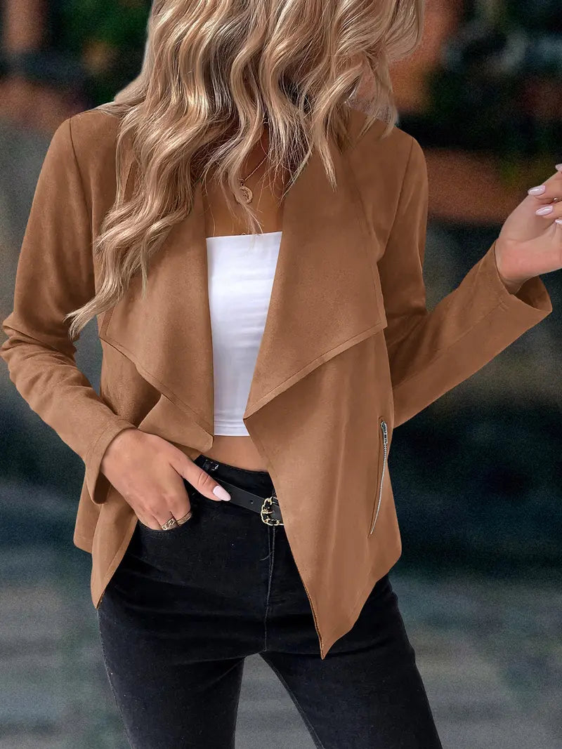 ✨✨Women's Fall Faux Suede Jackets Long Sleeve Open Front Cropped Coat Outwear