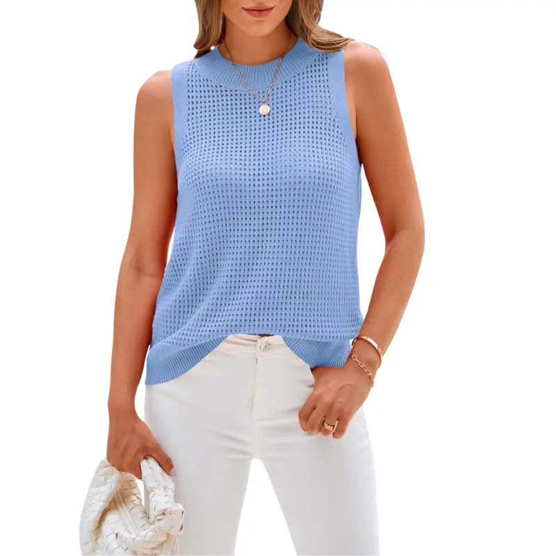 ✨✨See Through Crochet Tank Tops for Women Casual Crewneck Hollow Out Loose Knit Sleeveless Sweater Vest Top Trendy