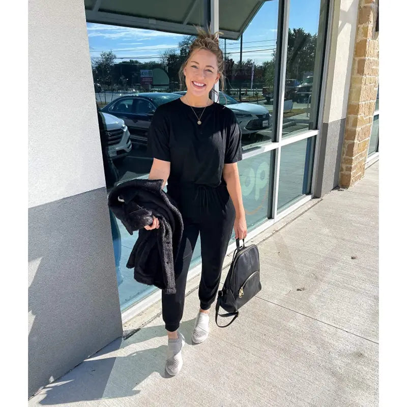 ✨✨Women's 2-Piece Set Outfits S-XXXL Crew Neck Short Sleeve Tracksuit Jogger Set With Drawstring and Pockets Comfy Lounge Wear#springtok