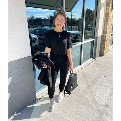 ✨✨Women's 2-Piece Set Outfits S-XXXL Crew Neck Short Sleeve Tracksuit Jogger Set With Drawstring and Pockets Comfy Lounge Wear#springtok