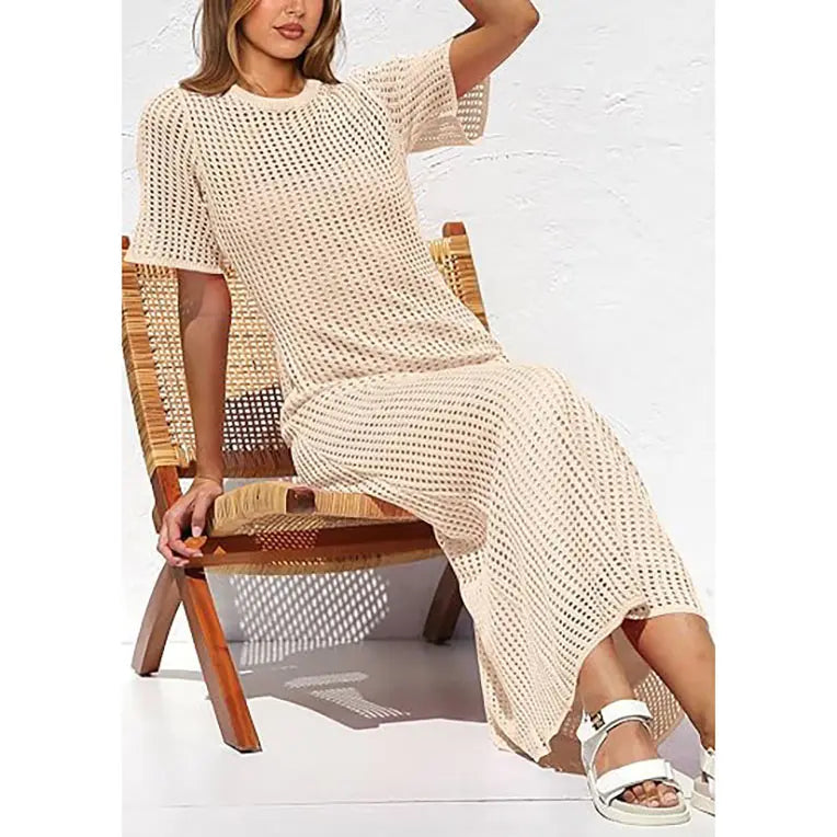 ✨✨Womens Eyelet Cover Up Dress Summer Resort Maxi Dress with Beach Short Sleeves, Hollow Out Design & Hollow Out Sundress Style