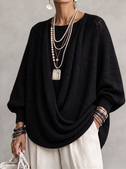 💛LAST DAY SAVE 49% ⏰Knit Top With A Cowl Neck, Cut-out Details, And Lantern Sleeves.