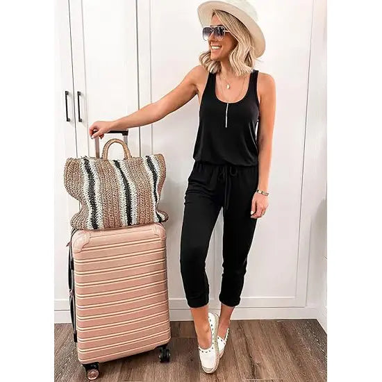 ✨✨Sleeveless Women's Jumpsuits Plus Size S-XXL Tank And Pants With Elastic Drawstring Waist Romper Summer Outfits