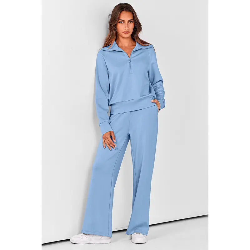✨✨Women's Casual 2-Piece Sweatsuit Set - Half Zip Pullover Sweatshirt & Wide Leg Pants with Drawstring - Matching Tops & Sweatpants for Comfort