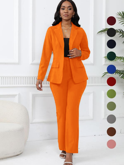 💚Women's elegant business solid color long-sleeved two-piece suit