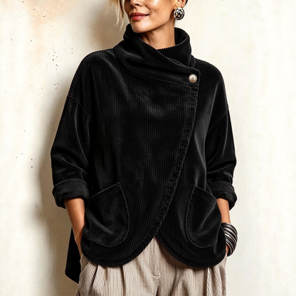 💛Cozy Asymmetric Button-Accented Corduroy Top