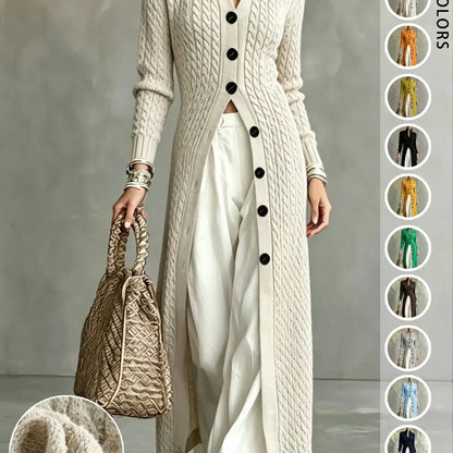 💚Women's Cable Knit Long Cardigan Slim Fit Acrylic Apricot Outerwear