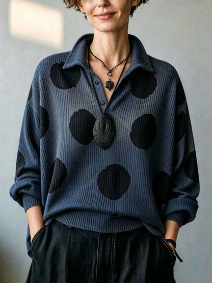 🤲LAST DAY SAVE 49% ⏰Cozy Oversized Polka Dot Lapel Collar Knit Top