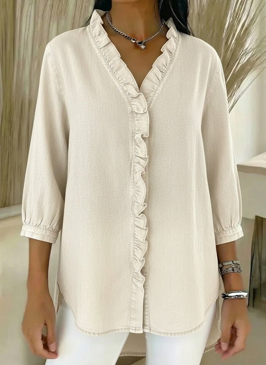 ✨⏰New Arrivals🔥 Women's Casual Denim V-Neck Ruffled Shirt