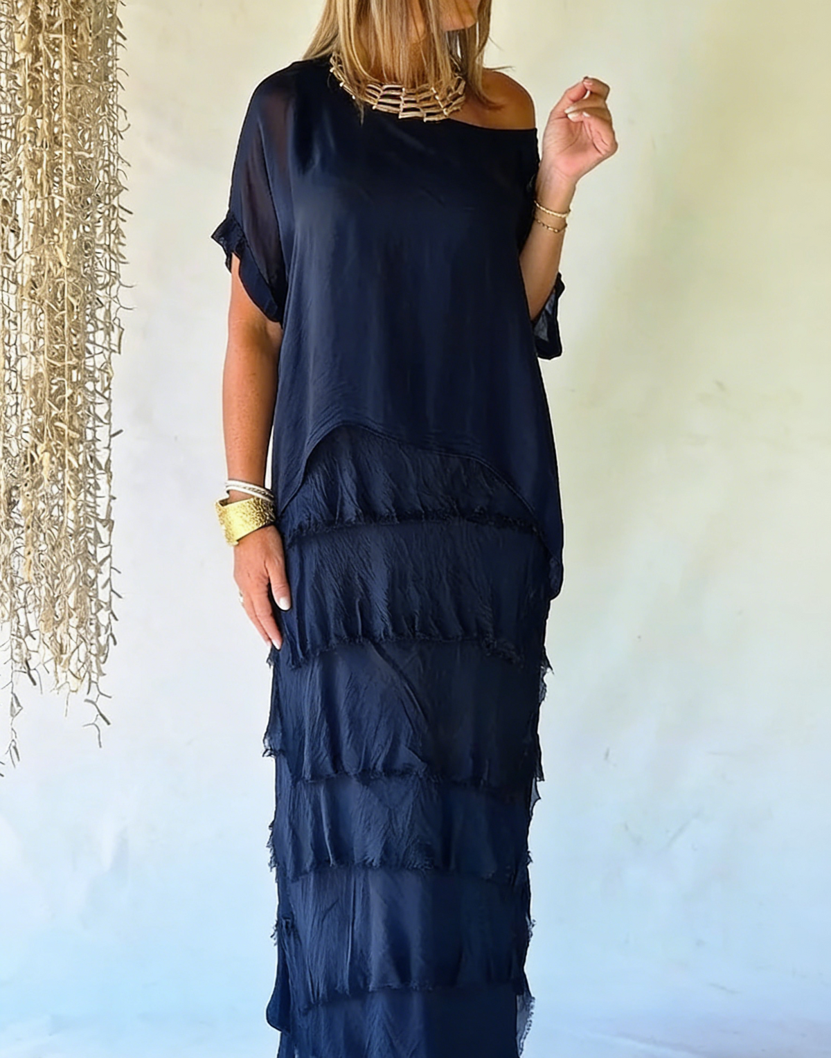 Luxe Black Ruffle Layered Silk Two-Piece