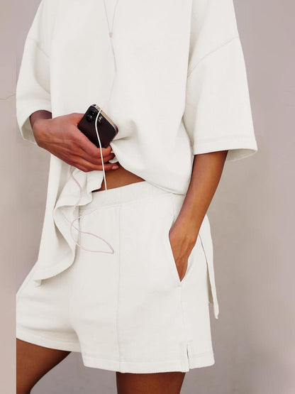 Women's Casual Matching Set with Slit Top and Shorts