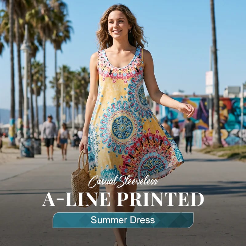 ✨✨Summer Hot Sale🌸Casual Sleeveless A-Line Printed Summer Dress