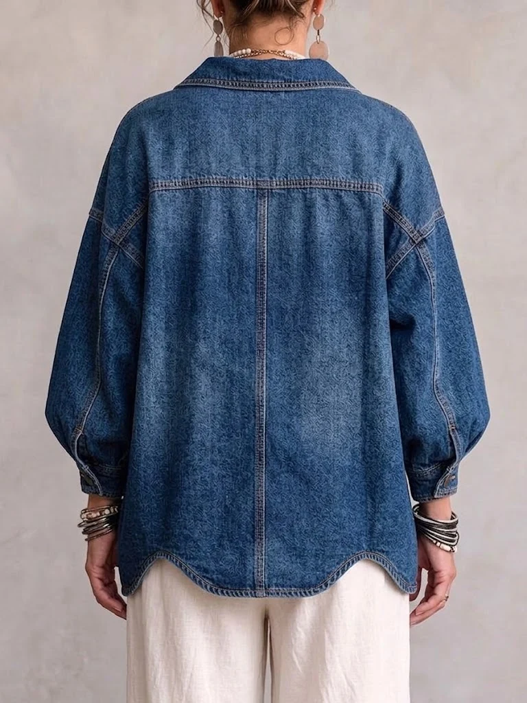 💛LAST DAY SAVE 49% ⏰Collared Oversized Denim Jacket With Large Metal Buttons