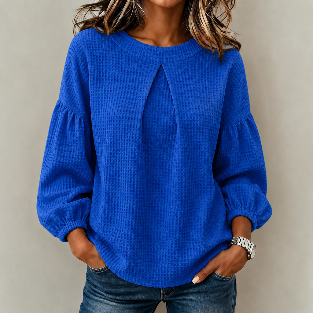 💛LAST DAY SAVE 49% ⏰Women's Solid Color Crew Neck Long-sleeve Loose-fit Waffle Knit Casual Top