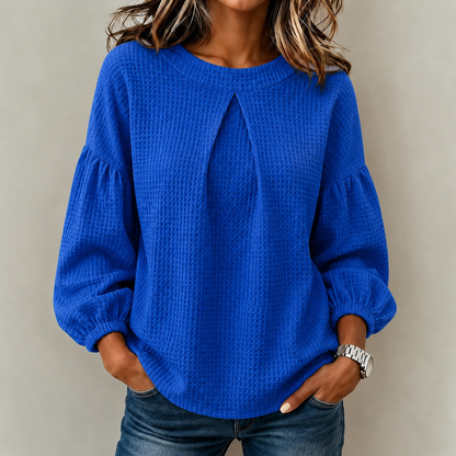 💛LAST DAY SAVE 49% ⏰Women's Solid Color Crew Neck Long-sleeve Loose-fit Waffle Knit Casual Top