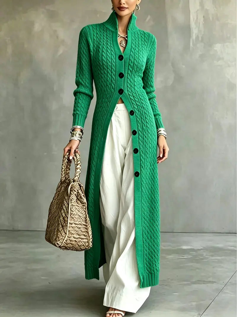 💚Women's Cable Knit Long Cardigan Slim Fit Acrylic Apricot Outerwear