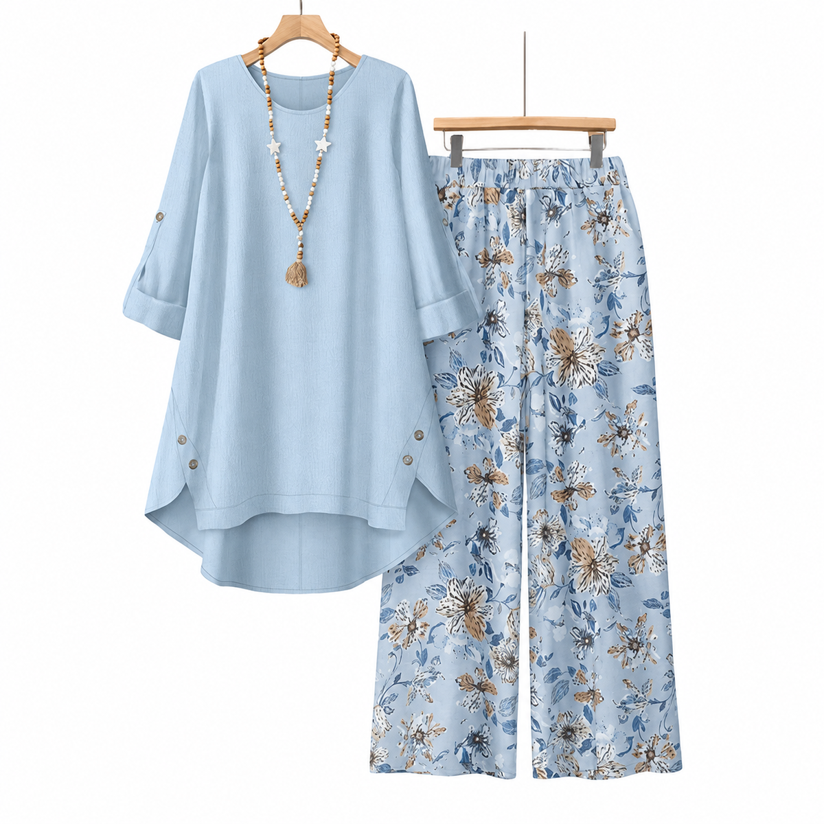 💚Women's Cotton Linen Half Sleeve Top ＆ Pants Set – Breathable & lightweight