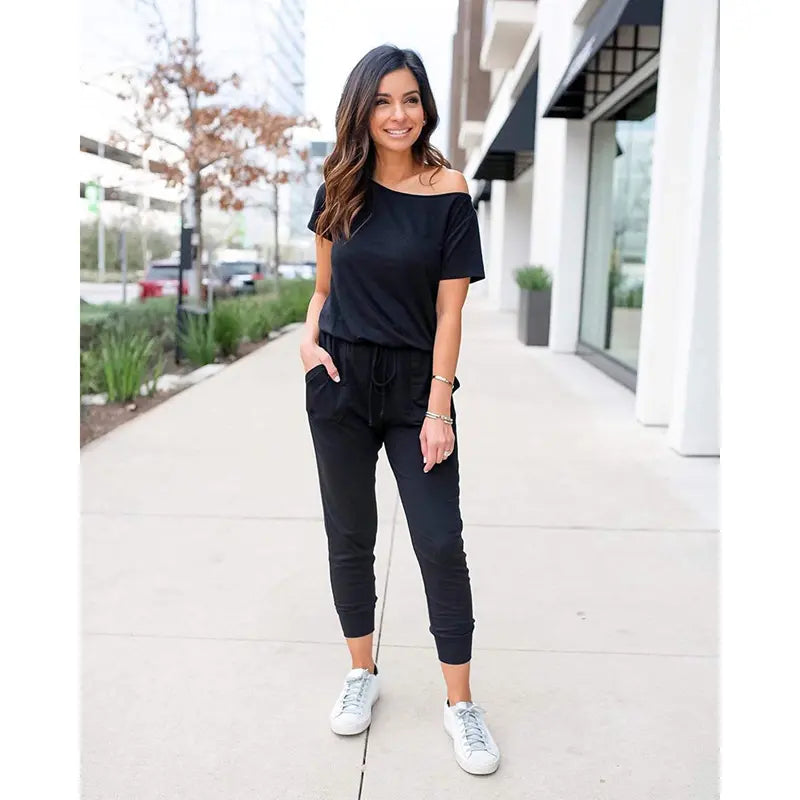 ✨✨Women's Jumpsuit Plus Size S-XXXL Off-Shoulder Elastic Waist Stretchy Loose Minimalist Comfy Clothes Casual Outdoor Lightweight Romper - Fabric - Womenswear Pants Style romper#Summervibes