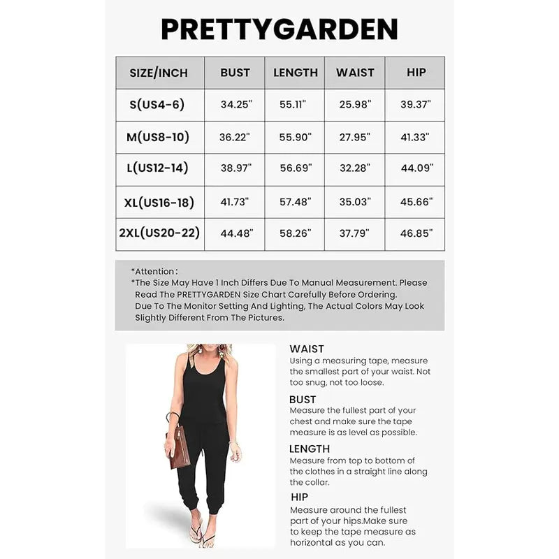 ✨✨Sleeveless Women's Jumpsuits Plus Size S-XXL Tank And Pants With Elastic Drawstring Waist Romper Summer Outfits