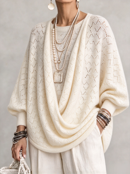 💛LAST DAY SAVE 49% ⏰Knit Top With A Cowl Neck, Cut-out Details, And Lantern Sleeves.