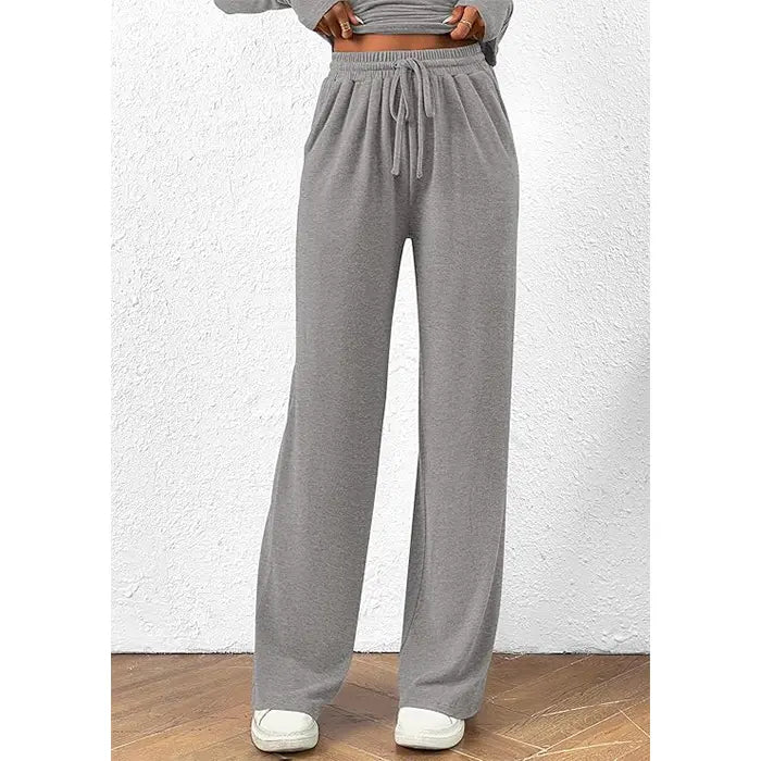 ✨✨Women's 2-Piece Lounge Set Asymmetrical Long Sleeve T-Shirt & Wide Leg Pants Casual Fitted Tracksuit Loungewear Basic Minimalist Clothing with Drawstring & Pockets