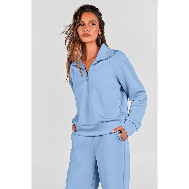 ✨✨Women's Casual 2-Piece Sweatsuit Set - Half Zip Pullover Sweatshirt & Wide Leg Pants with Drawstring - Matching Tops & Sweatpants for Comfort