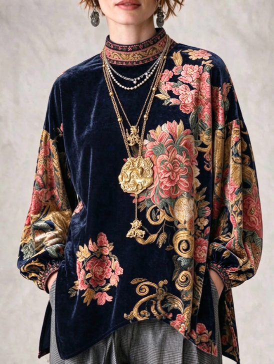 🤲LAST DAY SAVE 49% ⏰Bohemian-style Vintage-inspired Velvet Top With A Lavish Floral Print.