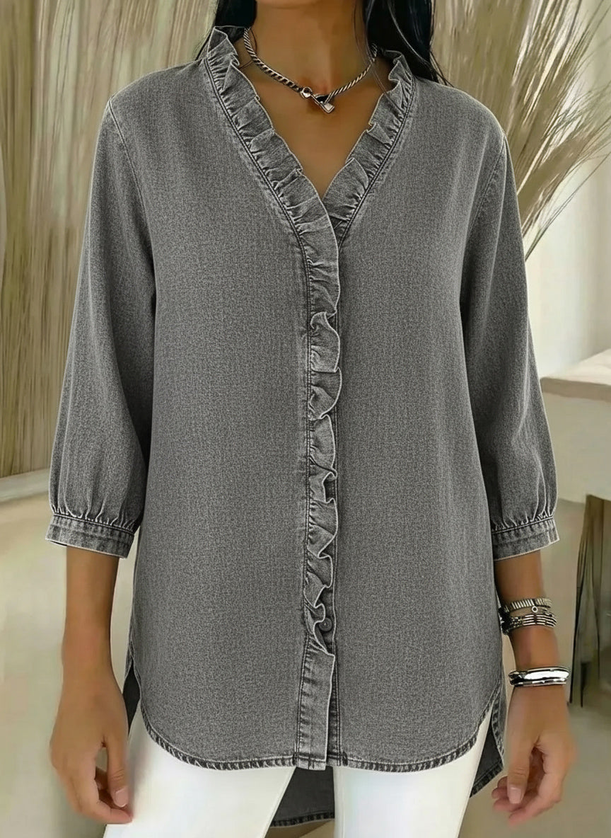 ✨⏰New Arrivals🔥 Women's Casual Denim V-Neck Ruffled Shirt