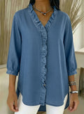 ✨⏰New Arrivals🔥 Women's Casual Denim V-Neck Ruffled Shirt