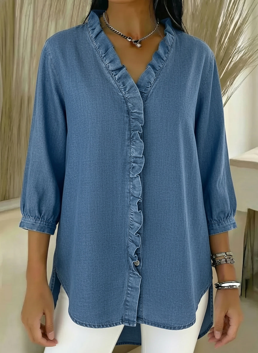 ✨⏰New Arrivals🔥 Women's Casual Denim V-Neck Ruffled Shirt